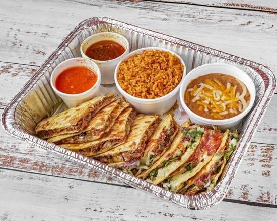 4 Tacos & 4 Quesadillas with Sides.